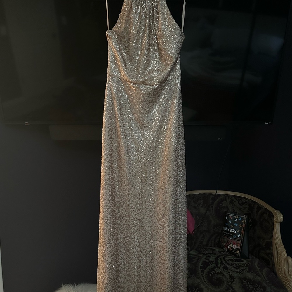 Amsale Chandler Sequin Halter Rose Gold - Picture 4 of 9